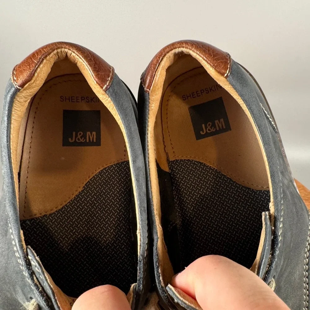 Johnston & Murphy McGuffey Plain Toe Navy Nubuck Leather Derby Shoes Mens 9M